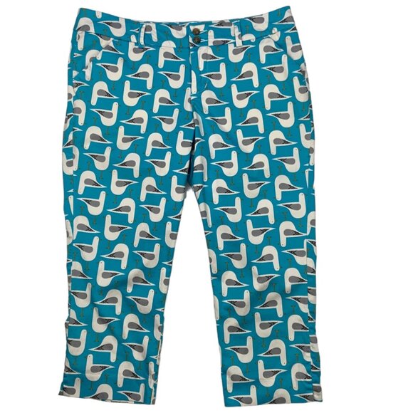 Loudmouth Ladies StretchTech Pants Capri 12 Seagulls Novelty Blue Cropped Golf - Picture 1 of 12